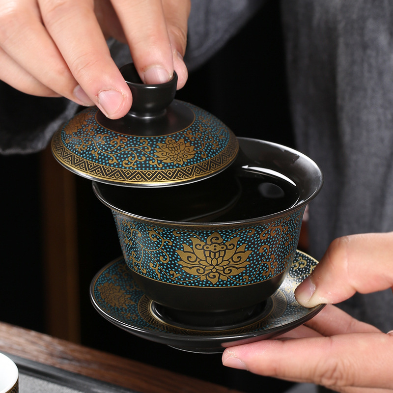 Matcha Bowl Chawan - จีนชุดชาคลาสสิก Gaiwan ชาถ้วยสีดำ Clay Tureen 180Ml