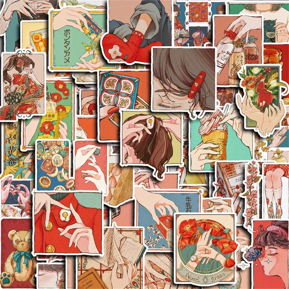 Japanese Lifestyle Japanese - 50 ชิ้น สติกเกอร์สไตล์วินเทจแบบดั้งเดิมของญี่ปุ่น ยุคเฮเซ ชีวิตในเมือง ความงามแบบดั้งเดิม