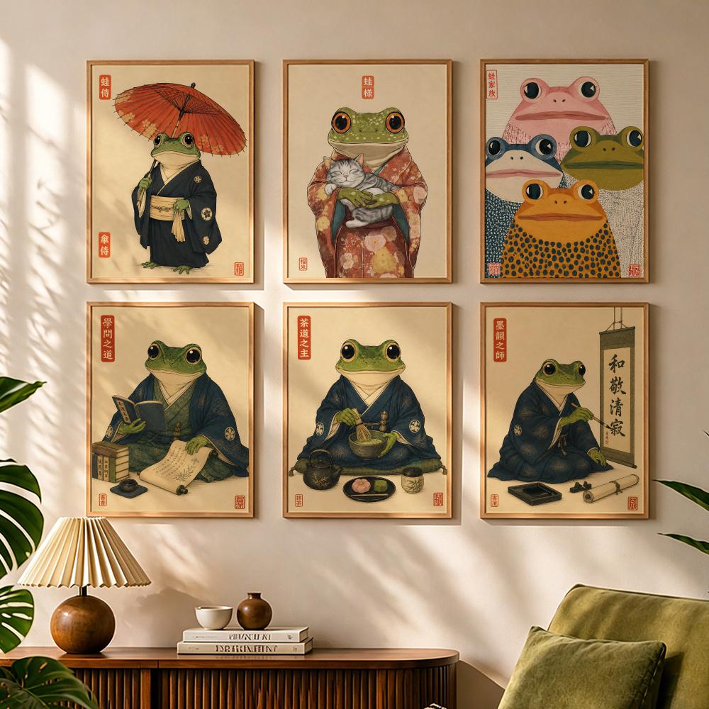 Japanese Lifestyle Japanese - วัฒนธรรมญี่ปุ่น กบ ไลฟ์สไตล์ ภาพวาด ภาพเขียนตัวอักษร โปสเตอร์ผ้าใบ